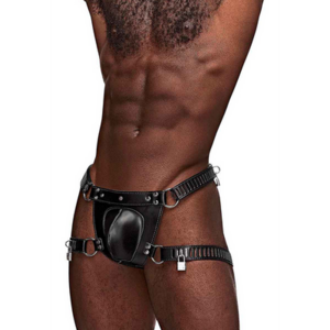 Scorpio - Imitatieleren Chastity Thong - One Size - Zwart