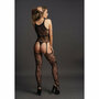 Kanten Suspender Bodystocking met Ronde Hals - One Size