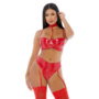 To The Neck - Vinyl Lingerie Set - L - Red