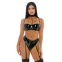 To The Neck - Vinyl Lingerie Set - L - Black