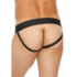 Striped Front Leather Jock Strap with Zipper - L/XL_