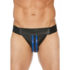 Striped Front Leather Jock Strap with Zipper - L/XL_