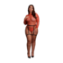 Glanzende Open-Back Bodysuit met PU Leren Garters - Plus Size - Rood/Goud Glitter_