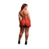 4 Piece Set with Bra, Panty, Double Strap Garter Belt and Peek-A-Boo Mesh Skirt - Plus Size - Red_