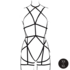 Strappy Open Cup Body Harness with Garters - One Size - Black_